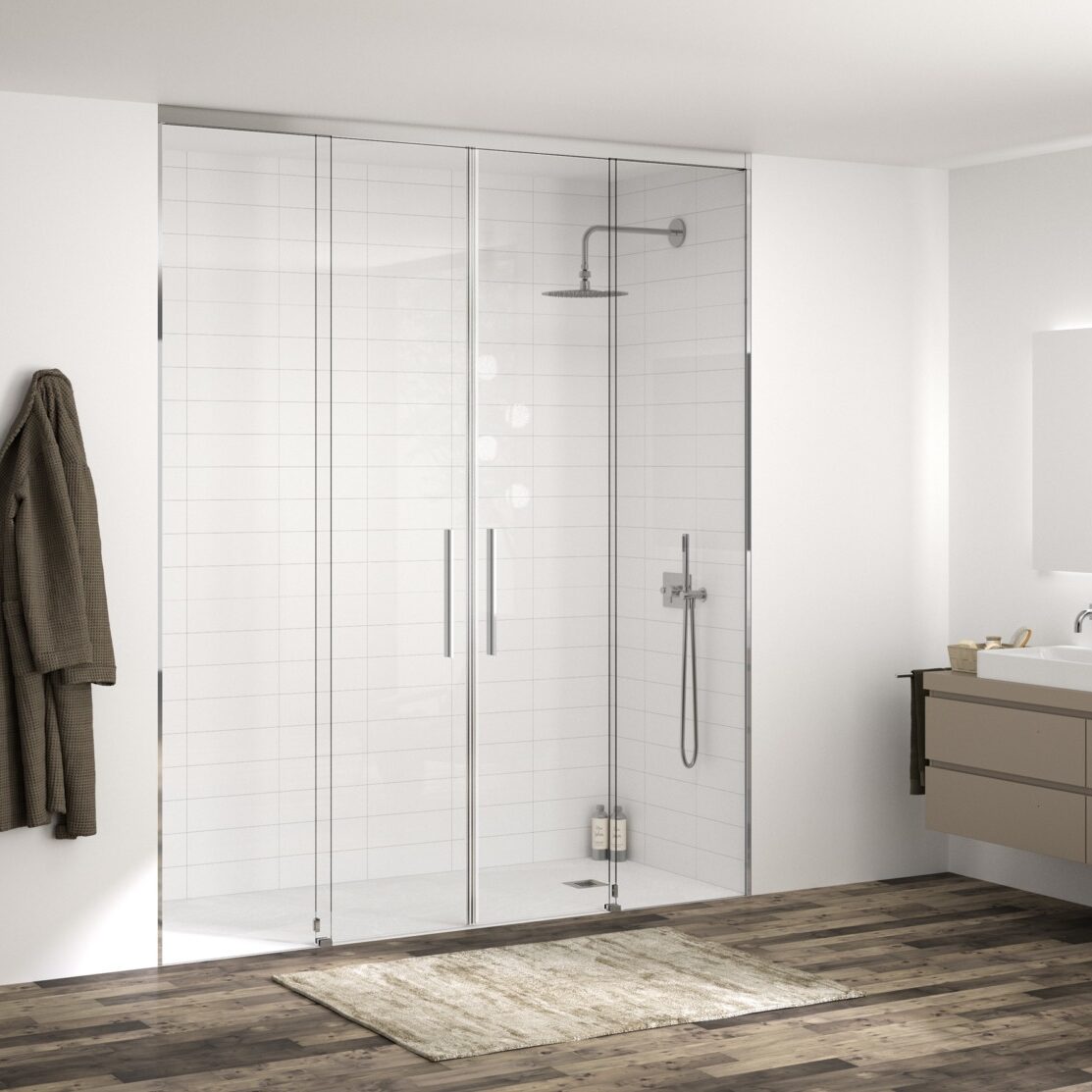 Ganzglas Duschabtrennung in modernem Badezimmer