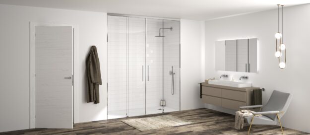 Ganzglas Duschabtrennung in modernem Badezimmer